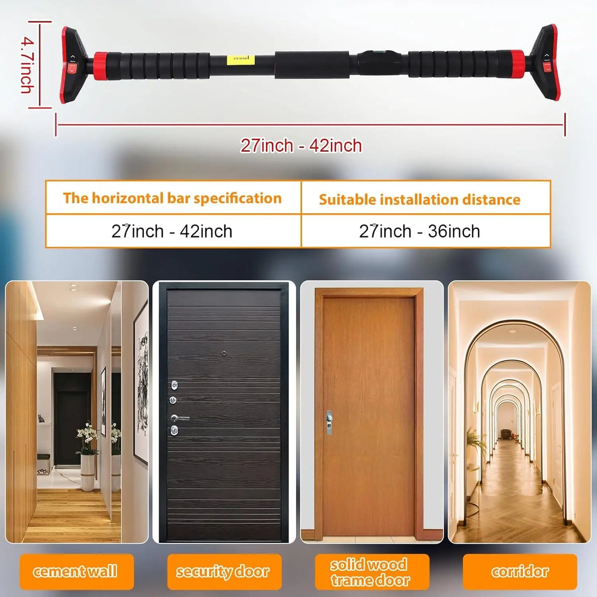 Heavy Adjustable Doorway Pull Up Bar With Auto Lock System