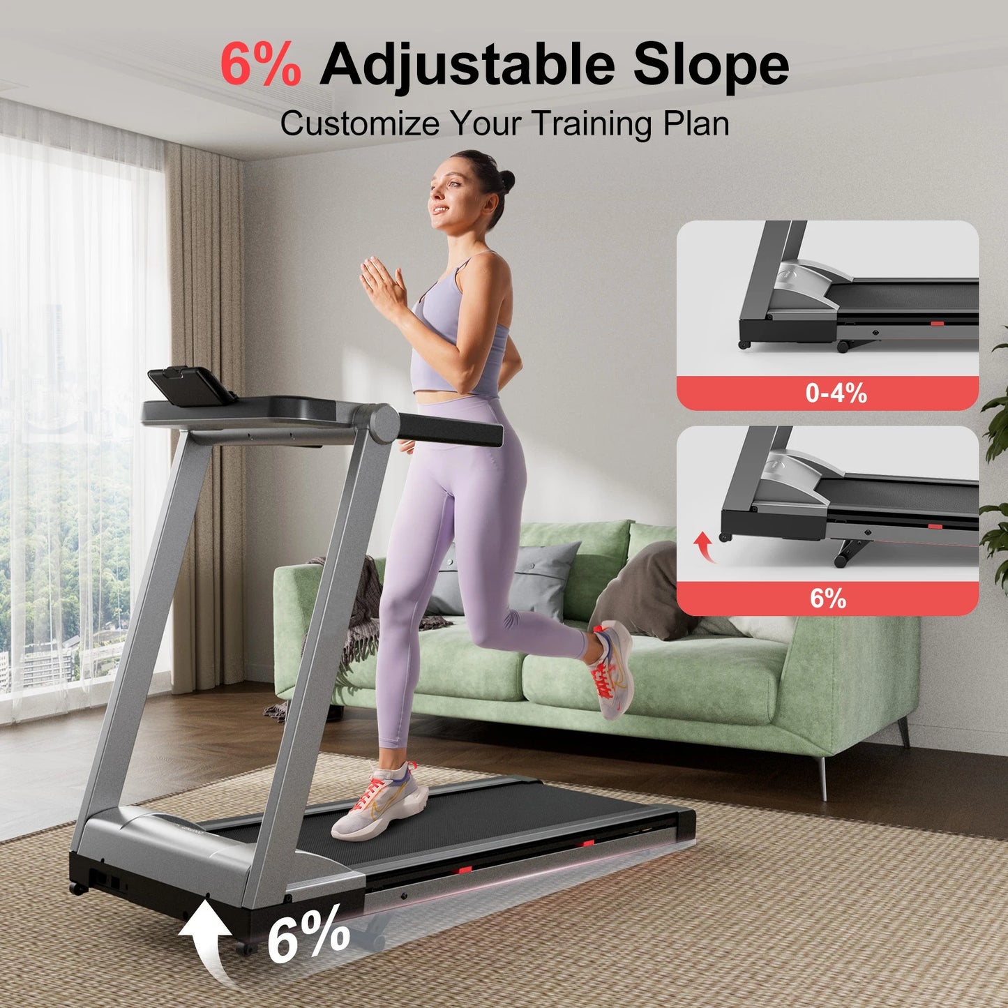 Superun Foldable Incline Treadmill With Touch Screen App Monitoring