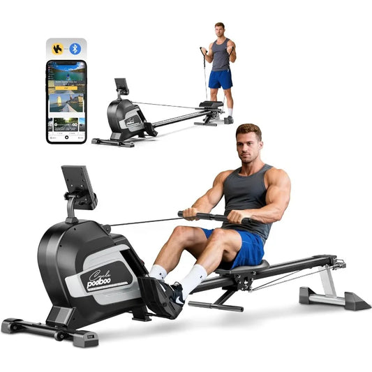 Pooboo Magnetic Rowing Machine For Home With Bluetooth Adjustable Resistance