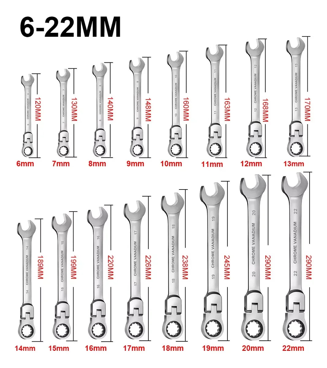 WOZOBUY Ratcheting Wrench Set With Flexible Head Durable Steel