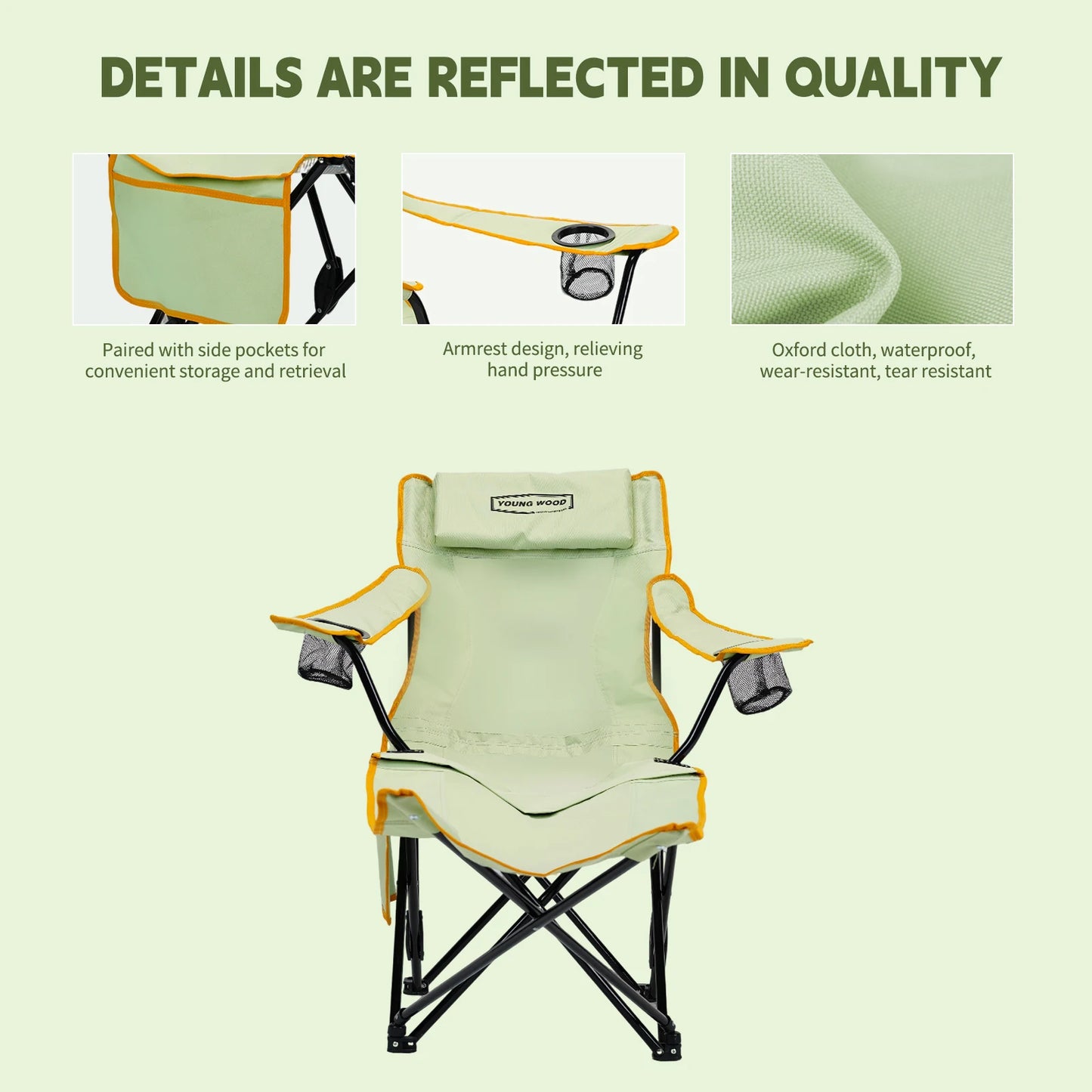 GERC Young Wood 2 In 1 Reclining Camping Chair Portable
