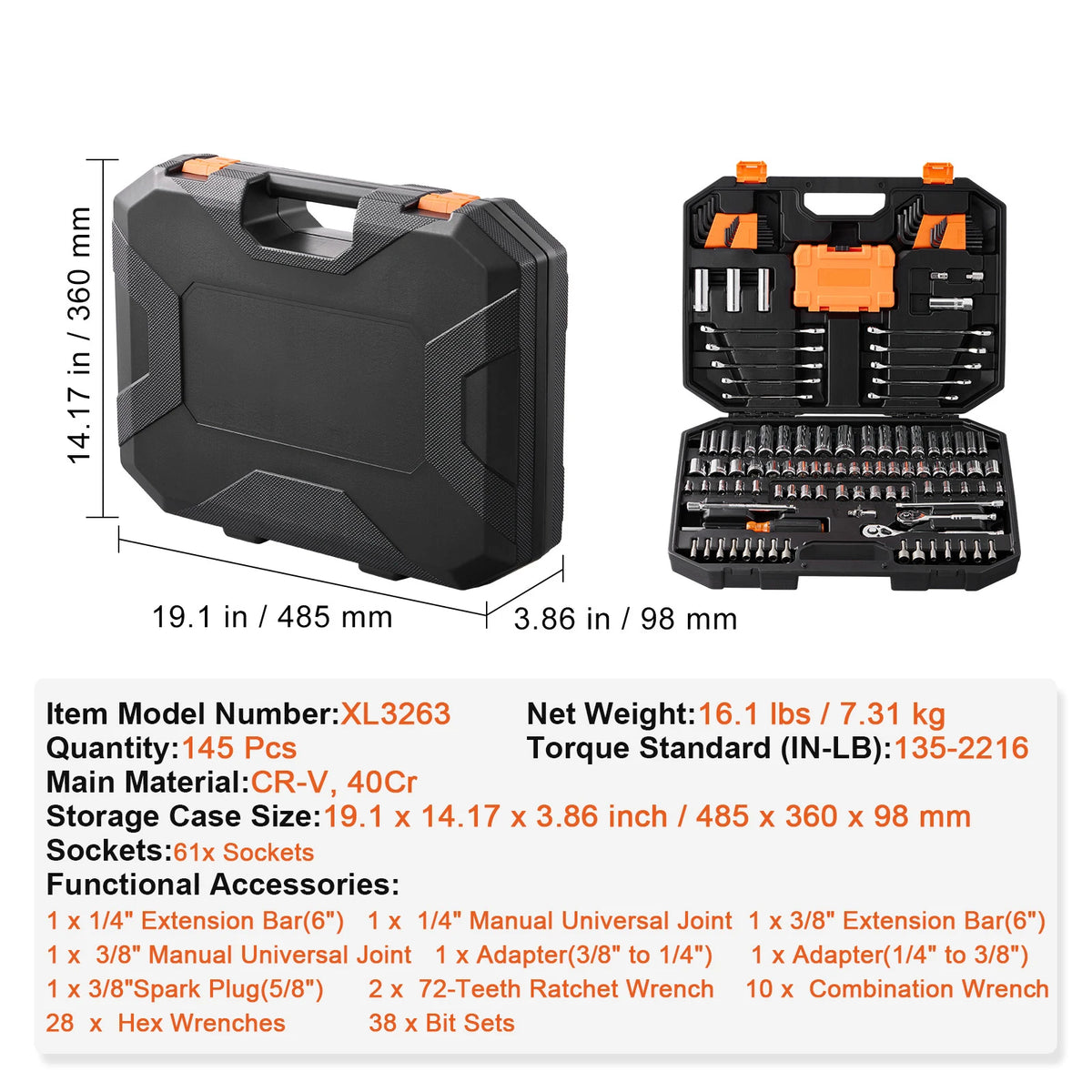 SucceBuy Premium Mechanics Tool And Socket Set Service Kit