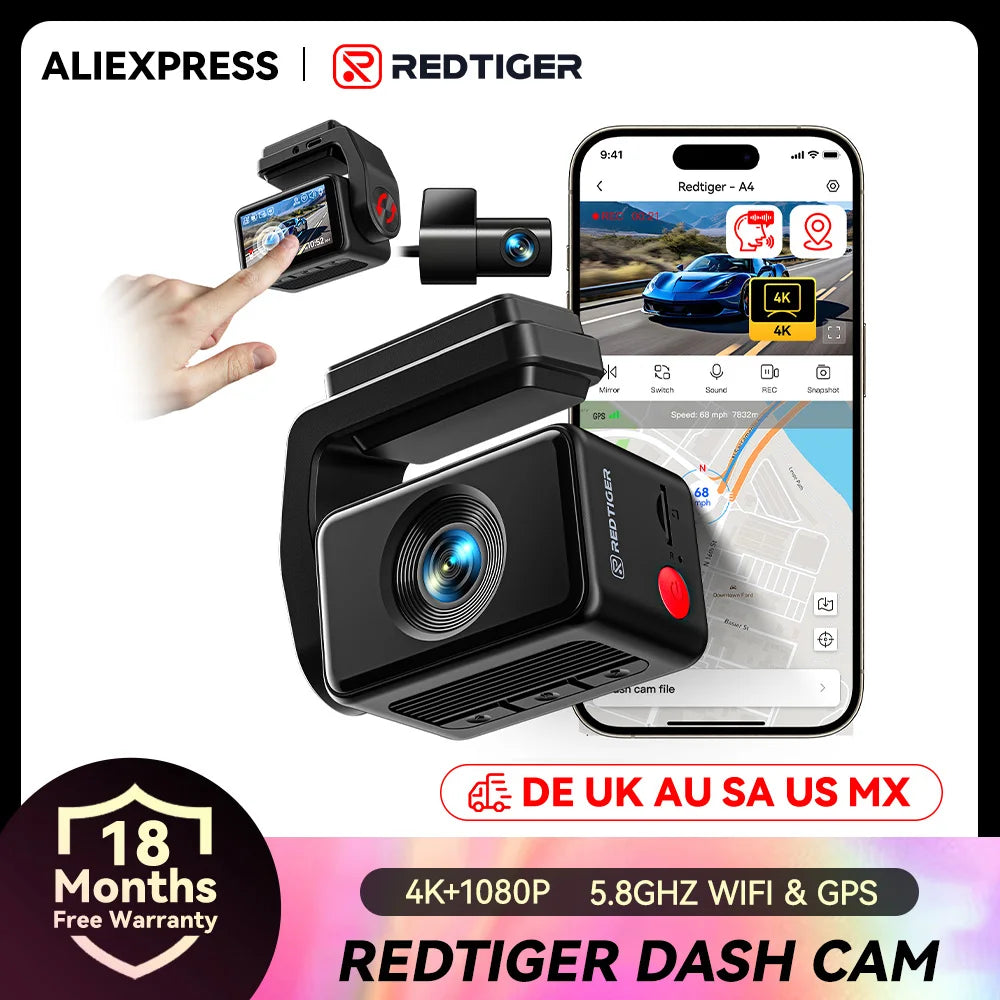 REDTIGER A4 4K Dash Cam Front And Rear GPS WiFi
