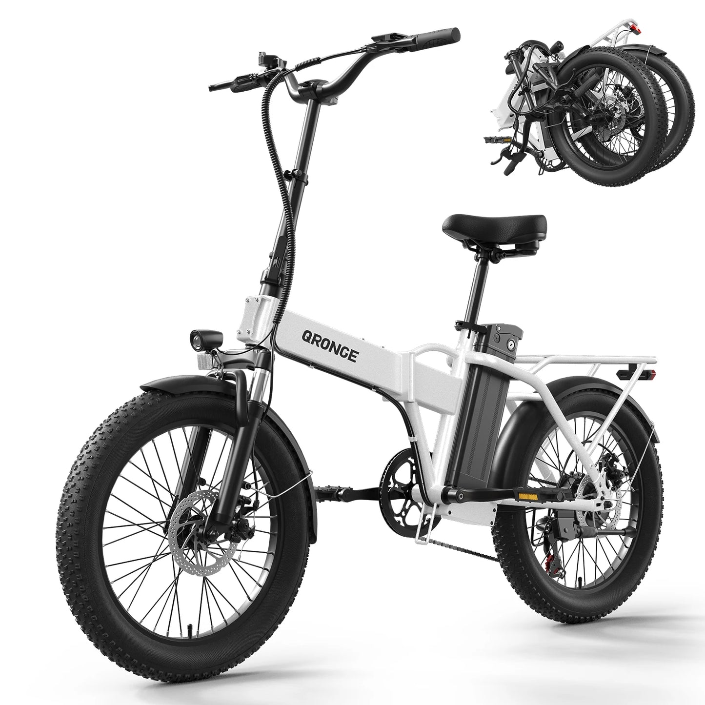 QRONGE Waterfall Folding Electric Bike 1000W Peak 48V Battery