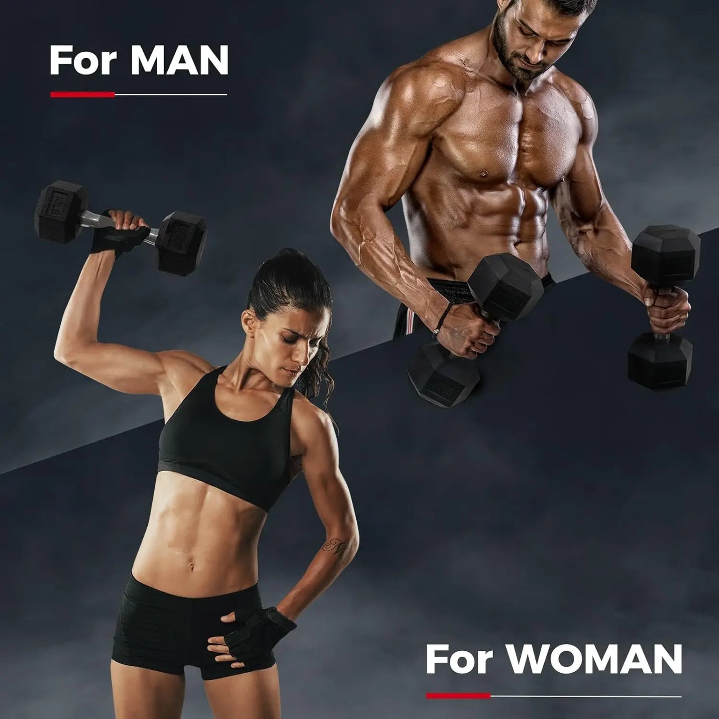Rubber Hex Dumbbell Set With Optional Rack For Home Gym