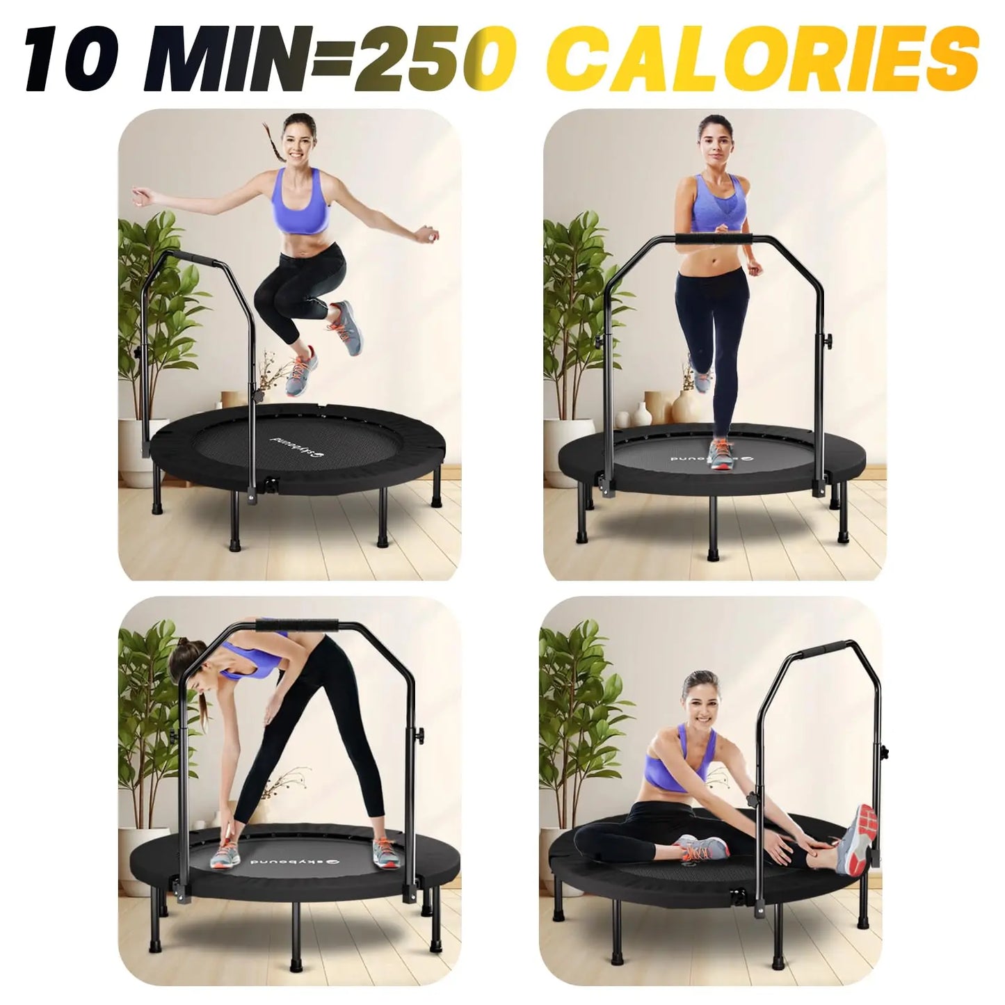 Foldable Rebounder Trampoline with Adjustable U Bar Handle