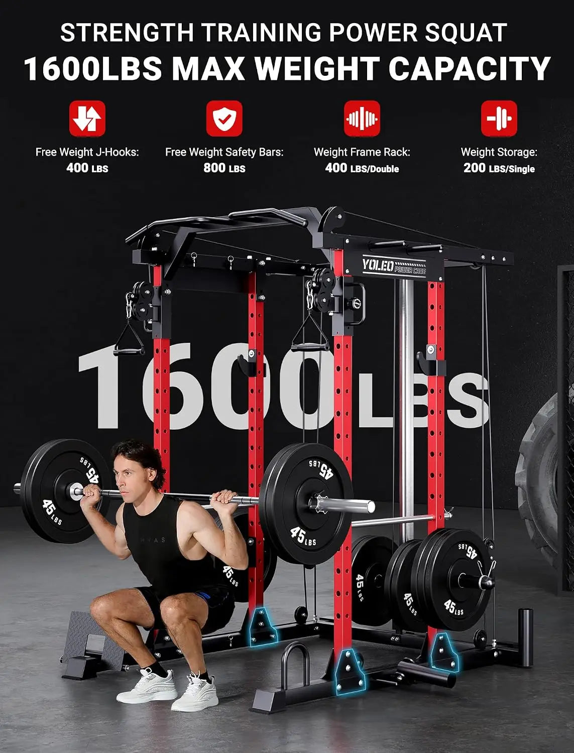 Adjustable Power Cage With Cable Crossover And Smooth Pulley System