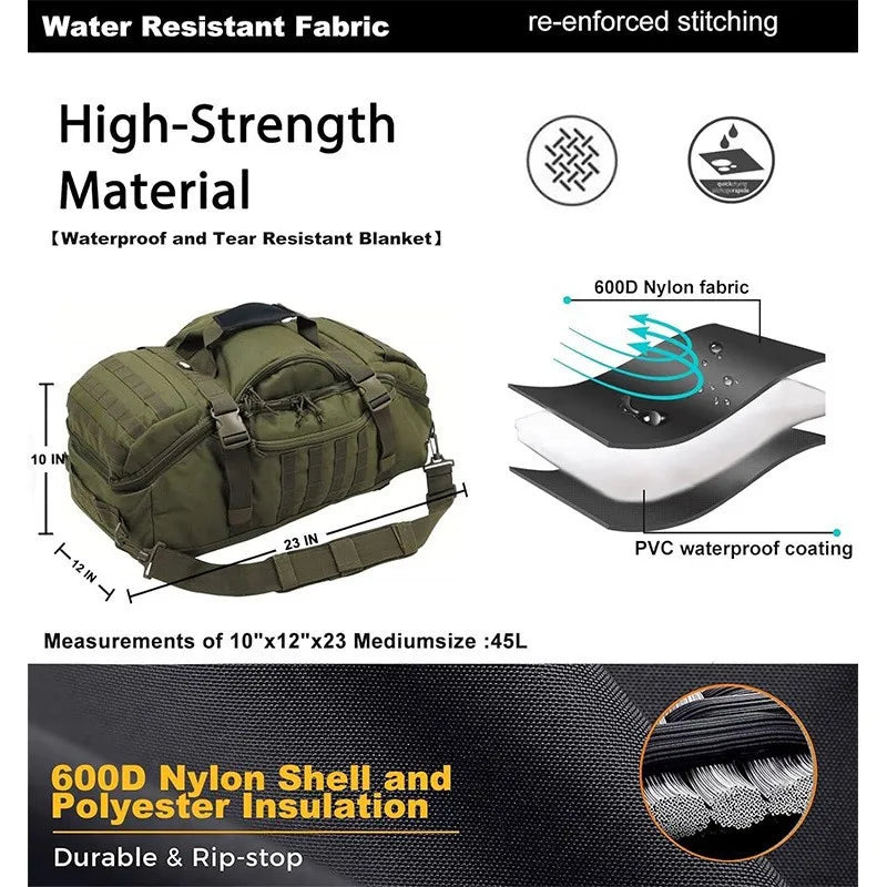 LQARMY 3 Way Duffle Bag Backpack Crossbody