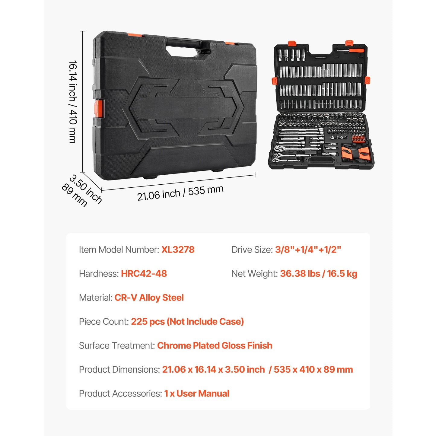 SucceBuy Socket Set With Ratchet Wrench And SAE Metric