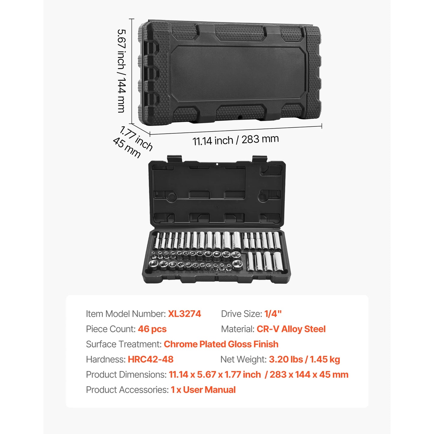 SucceBuy Socket Set With Ratchet Wrench And SAE Metric