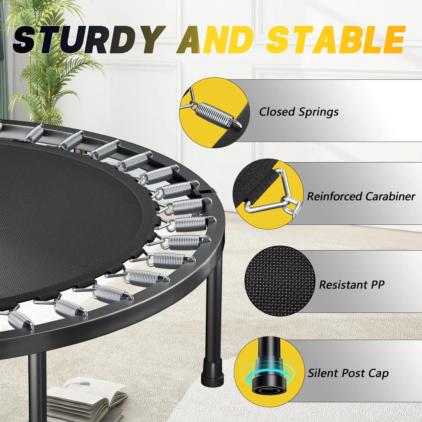 Foldable Rebounder Trampoline with Adjustable U Bar Handle