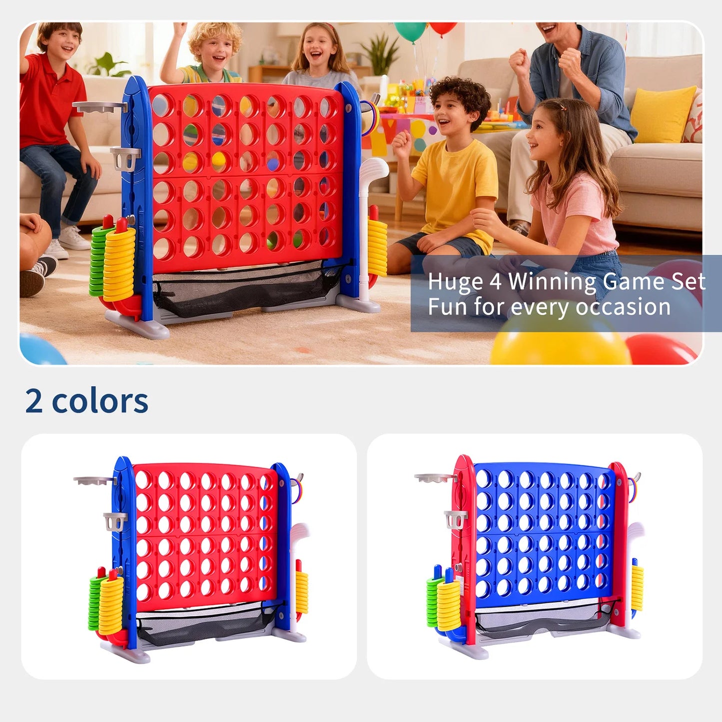 Giant 4 In 1 Connect Game Set With Adjustable Height Basketball Hoop