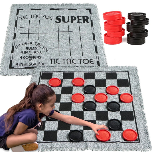 Joyfy 3-In-1 Vintage Giant Checkers And Tic Tac Toe Game