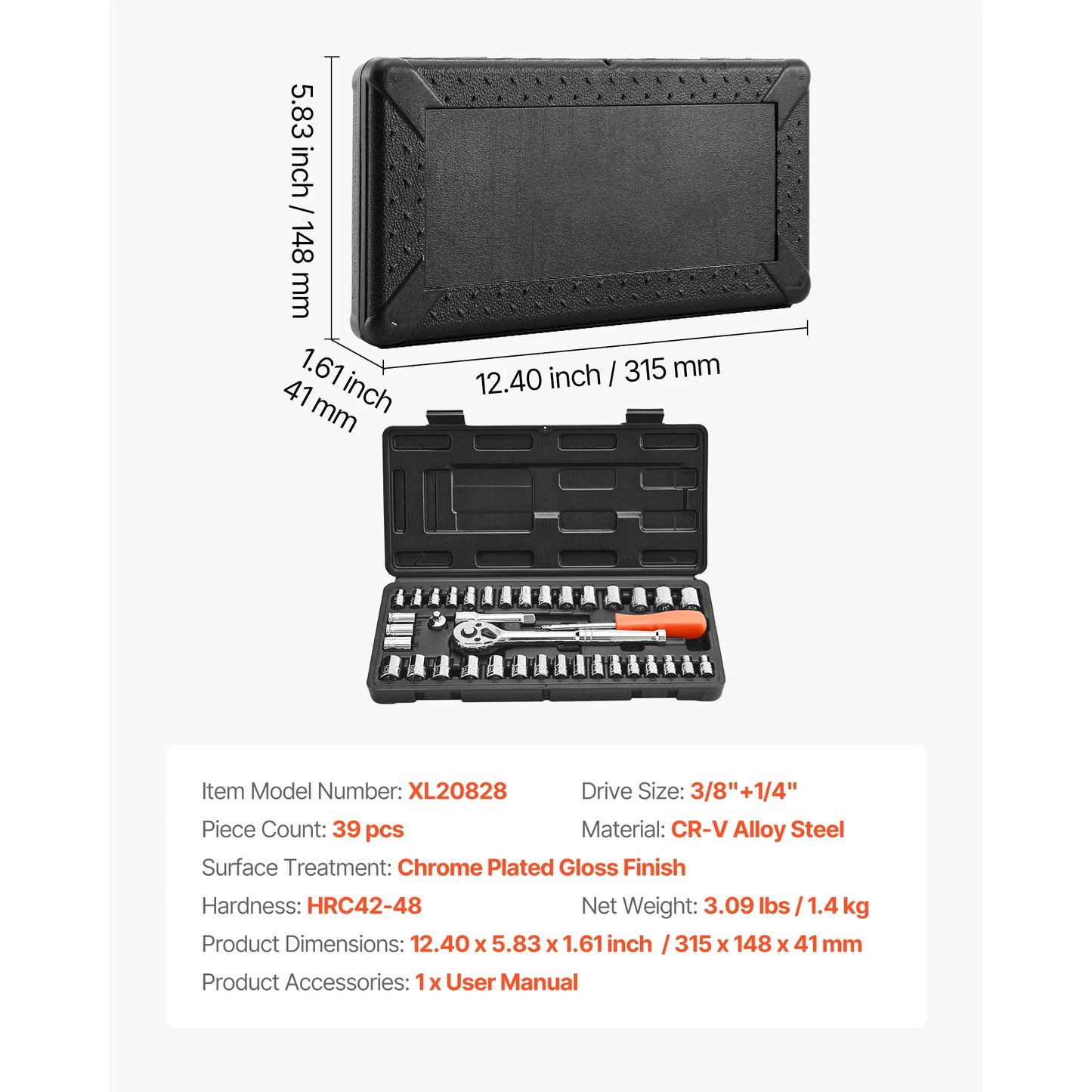 SucceBuy Socket Set With Ratchet Wrench And SAE Metric