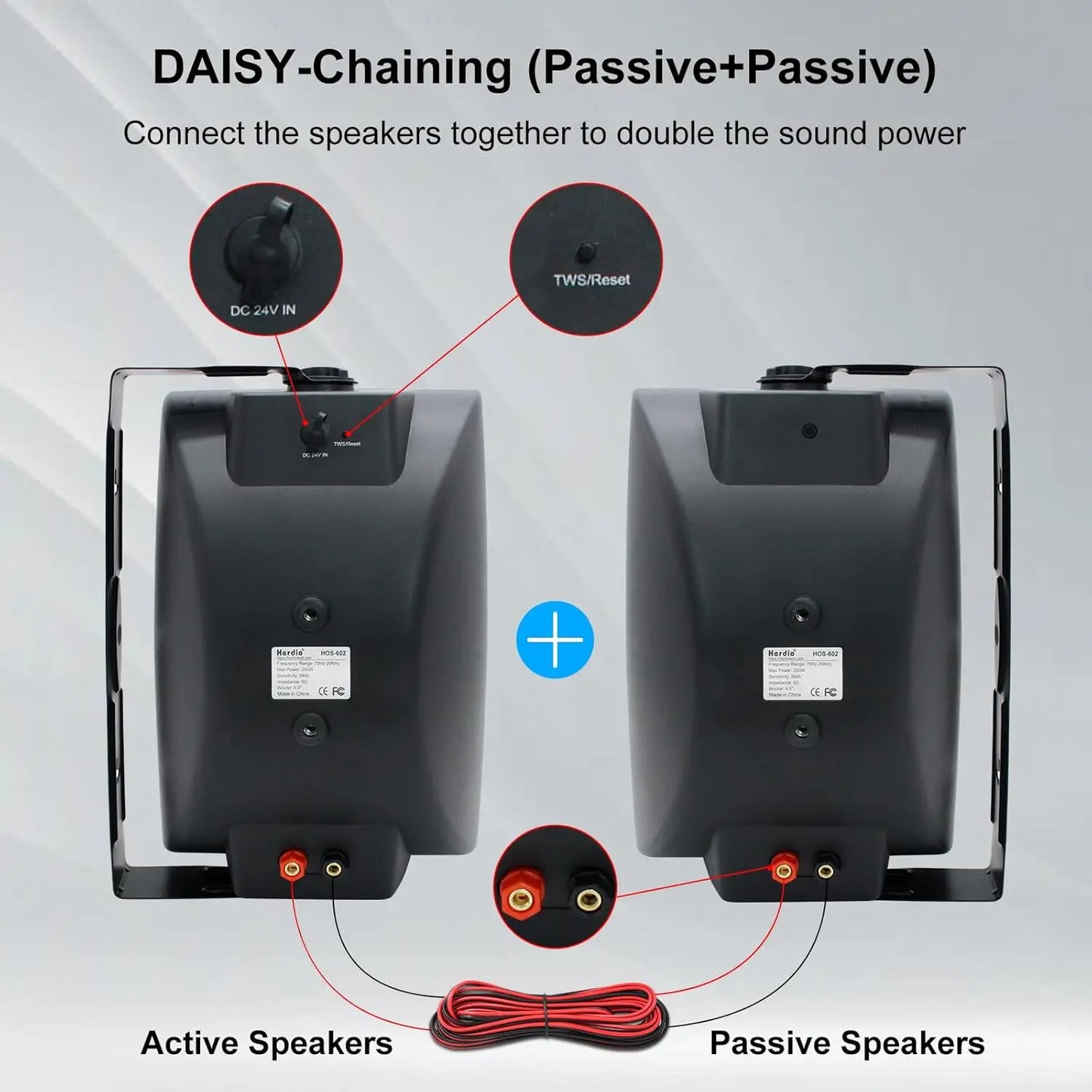 Herdio Outdoor Bluetooth Two Way Wall Mount Speakers Pair