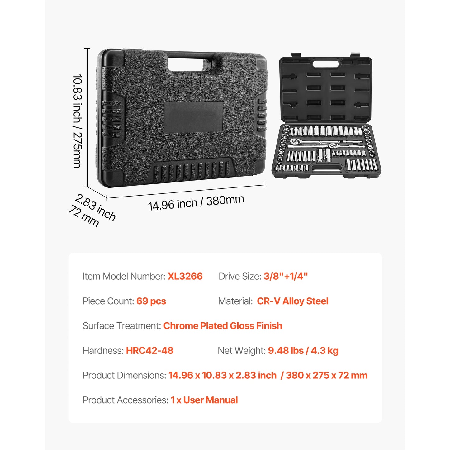 SucceBuy Socket Set With Ratchet Wrench And SAE Metric