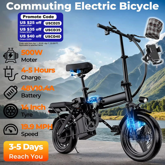 Lelekuai 500W Folding Electric Bike 20 MPH 48V Battery