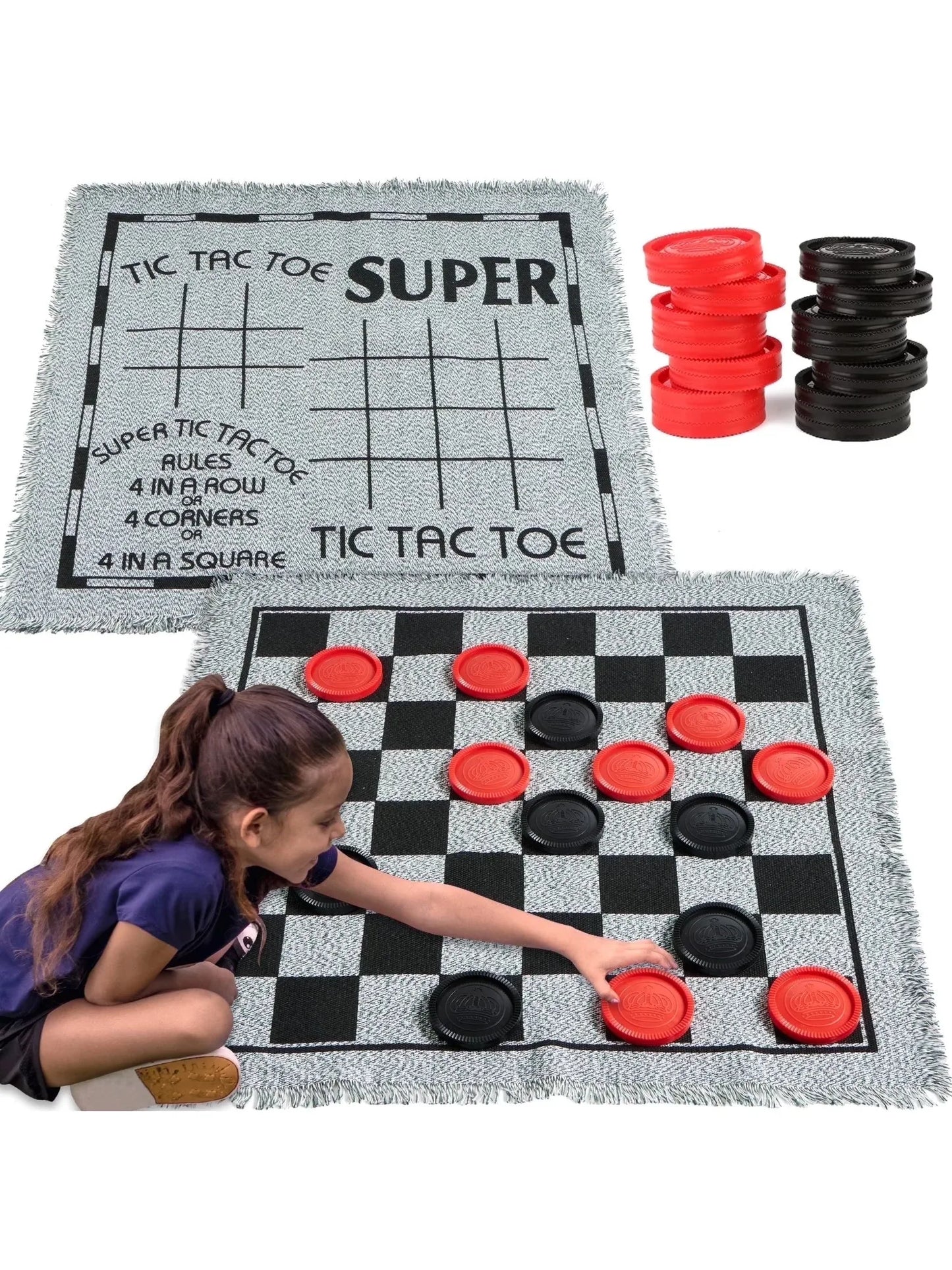 Joyfy 3-In-1 Vintage Giant Checkers And Tic Tac Toe Game