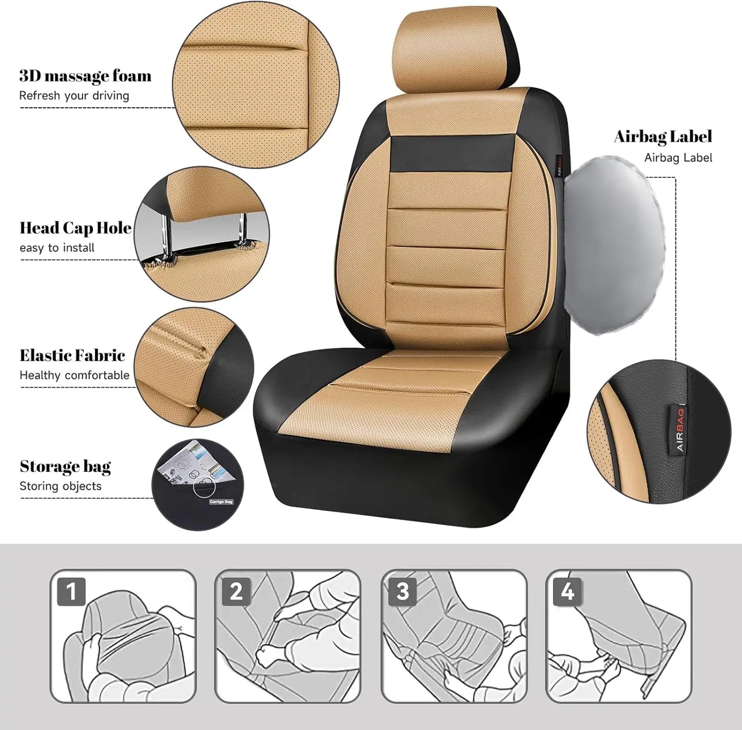 Universal Leather Seat Covers With 3D Foam Back Support