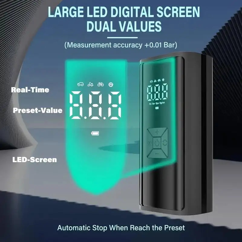 Car Tire Inflator Air Pump Cordless With Digital Gauge And LED Light