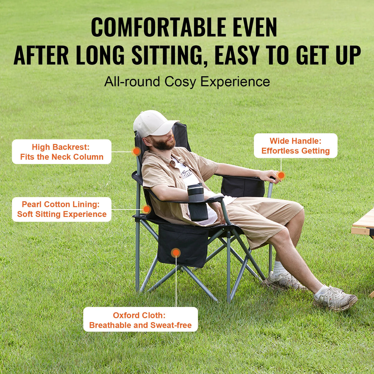Vevor Portable Folding Chair With Lumbar Support And Armrests