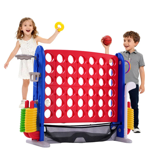 Giant 4 In 1 Connect Game Set With Adjustable Height Basketball Hoop