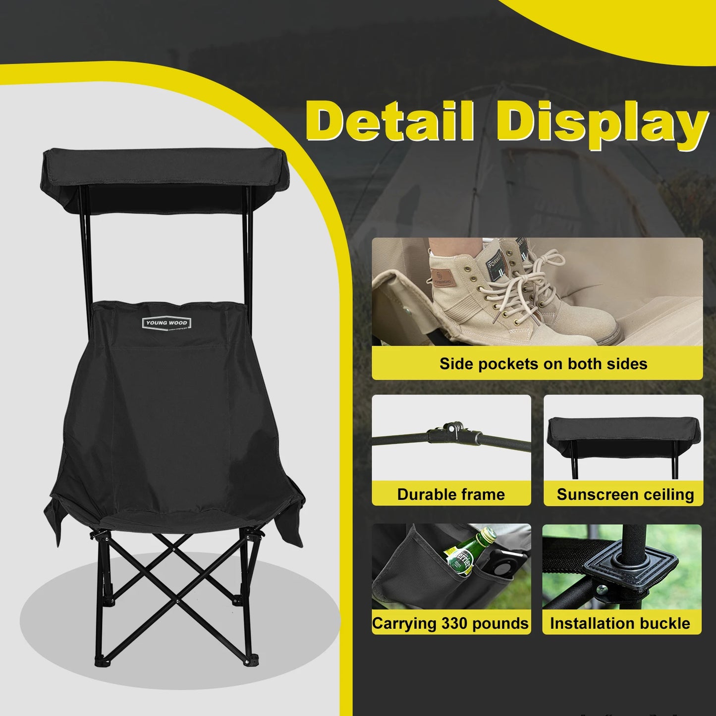 GERC Camping Chair With Shade Canopy Portable Easy Open